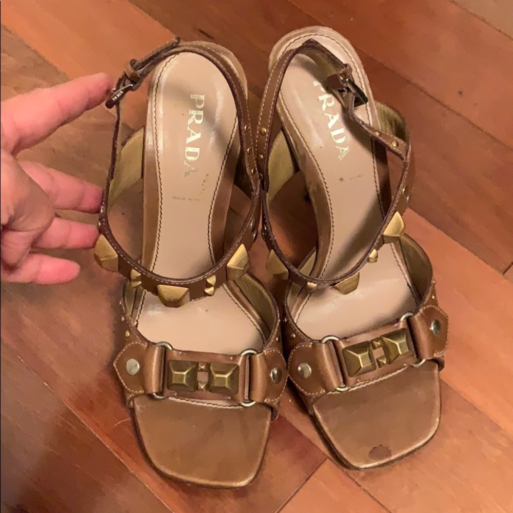 Prada Tan Studded Sandals